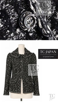 CHANEL Jacket 13B Black Gray Peter Pan Collar Wool Tweed 36 38 | HK