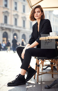 CHANEL Black High cut sneakers Women COCO Mark Suede Leather Mesh シャネル ブラック ハイカットスニーカー レディース ココマーク スウェードレザー使い メッシュ - TC JAPAN