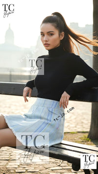 CHANEL skirt Women Stripe Pattern Cut-off Hem Denim シャネル スカート レディース ストライプ柄 裾カットオフ デニム