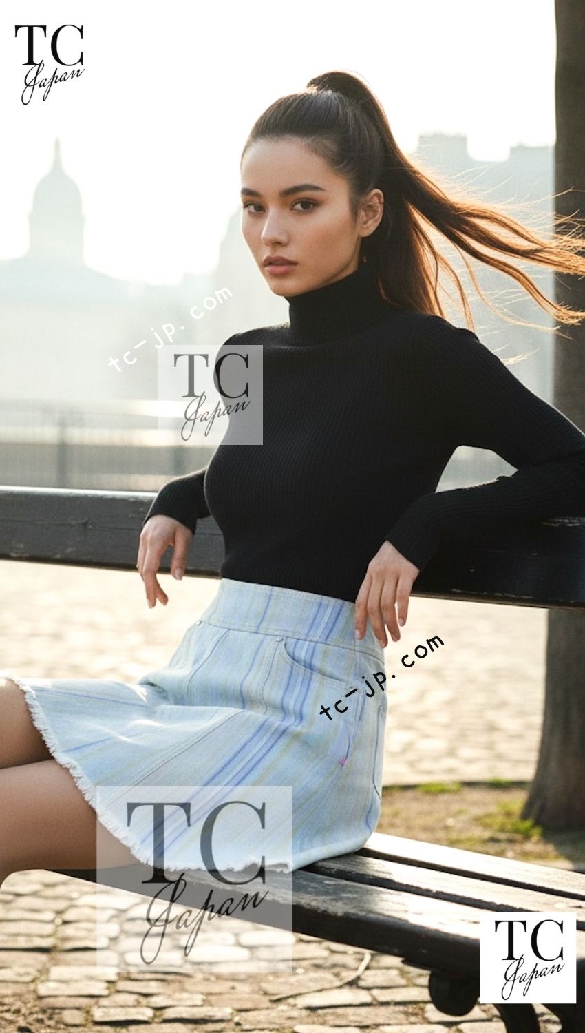 CHANEL 18S Light Blue Cotton Wash Denim Camellia Jacket Skirt Suit Set Up 36 38 シャネル ライト ブルー コットン デニム ウォッシュ カメリア ジャケット スカート スーツ セット アップ 即発