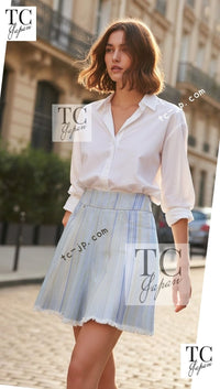 CHANEL skirt Women Stripe Pattern Cut-off Hem Denim シャネル スカート レディース ストライプ柄 裾カットオフ デニム