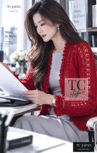 CHANEL Cardigan 04S Red Crochet Frilled Knit 34 | UK