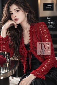 CHANEL Cardigan 04S Red Crochet Frilled Knit 34 | UK