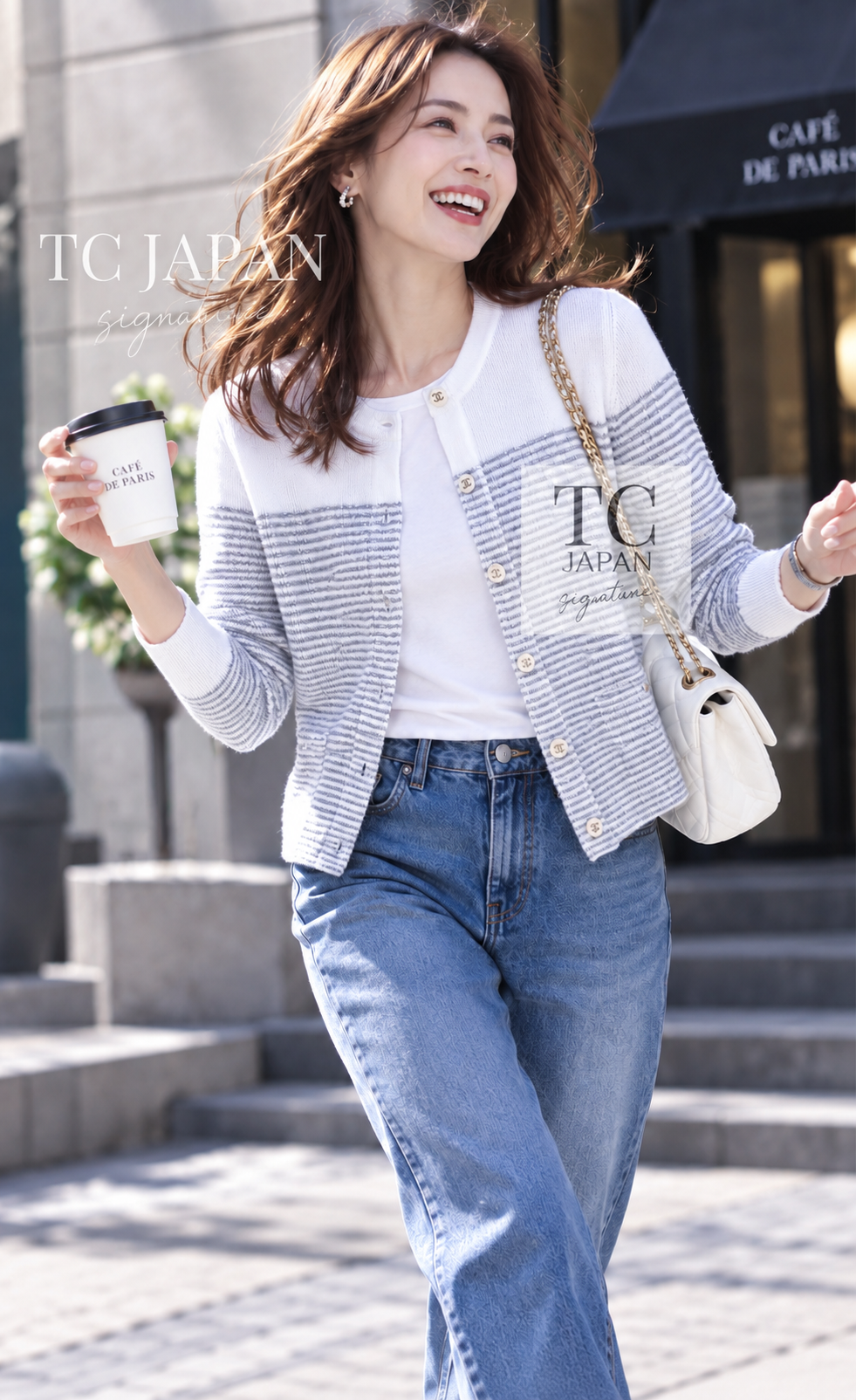 シャネル カーディガン CHANEL ホワイト シルバー CC ロゴ ボタン ニット ココビーチ ココ マーク 34