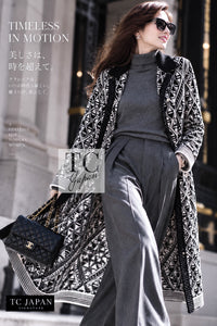 CHANEL Coat Cardigan 04PF Ivory Black Wool Cashmere Knit 38 | TW