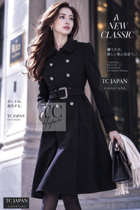シャネル コート CHANEL 09PF ブラック カシミヤ ダブル ベルト 36 38