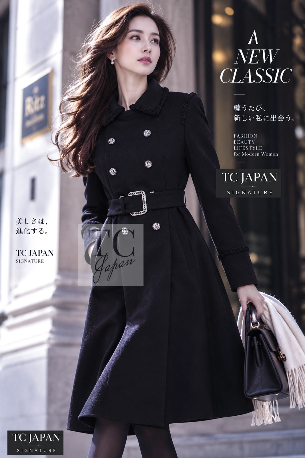 シャネル コート CHANEL 09PF ブラック カシミヤ ダブル ベルト 36 38
