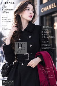 シャネル コート CHANEL 09PF ブラック カシミヤ ダブル ベルト 36 38