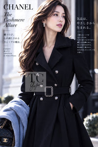 シャネル コート CHANEL 09PF ブラック カシミヤ ダブル ベルト 36 38