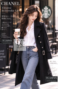 シャネル コート CHANEL 09PF ブラック カシミヤ ダブル ベルト 36 38