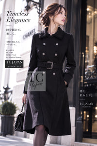シャネル コート CHANEL 09PF ブラック カシミヤ ダブル ベルト 36 38