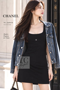 CHANEL Black Dress Women COCO Mark embroidered sleeveless jersey | HK
