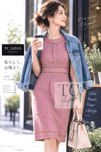 シャネル ワンピース コート CHANEL 04S ピンク チェック コットン ウール ノースリーブ 38