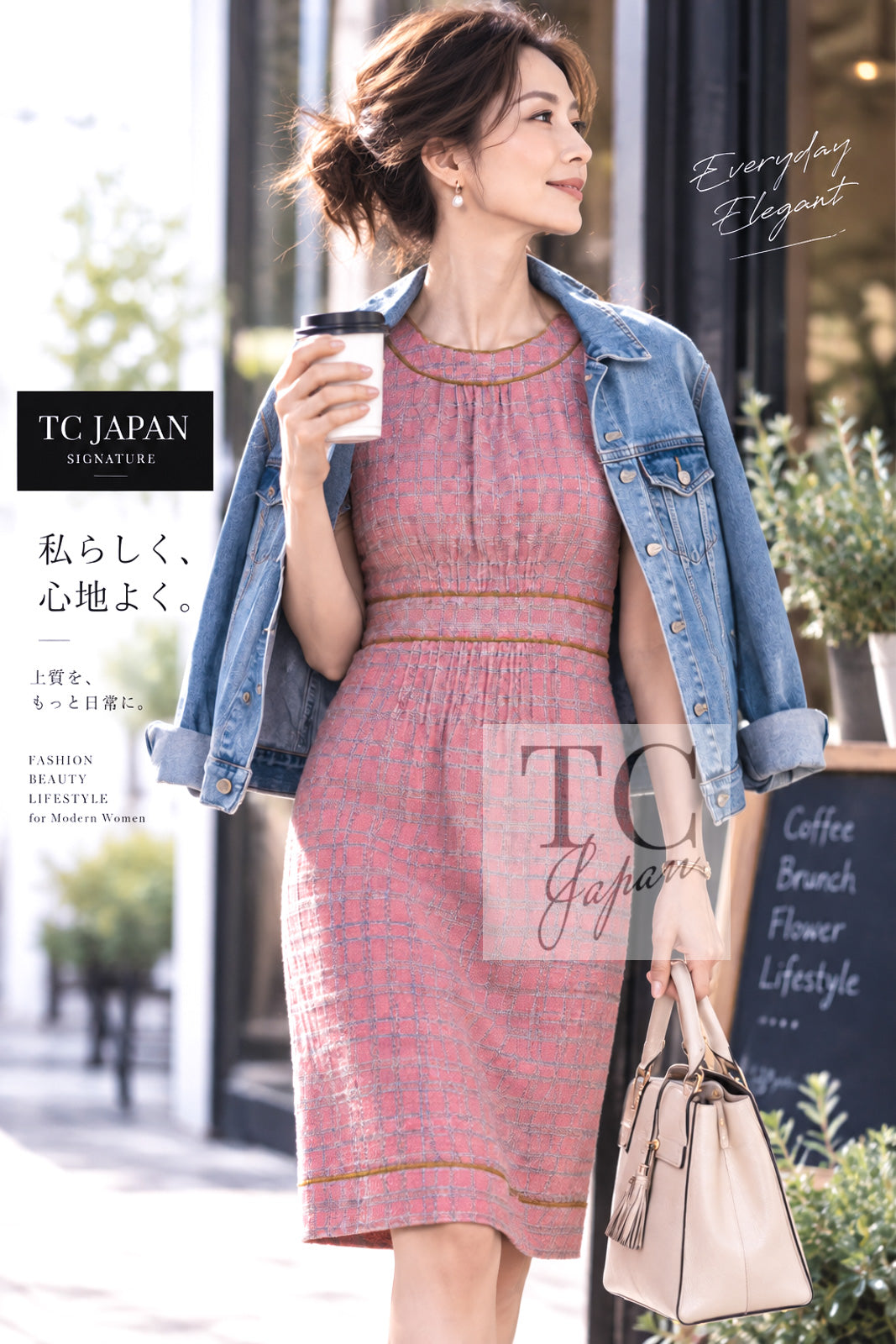 シャネル ワンピース コート CHANEL 04S ピンク チェック コットン ウール ノースリーブ 38