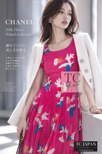 CHANEL Dress 00T Vintage Pink Silk 100 Floral Pleated 34 | UK
