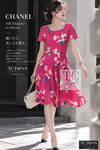 CHANEL Dress 00T Vintage Pink Silk 100 Floral Pleated 34 | UK