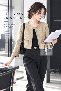 シャネル ジャケット CHANEL 11C イエロー グレー シルバー ノーカラー クロップド ツイード グリポワボタン 46