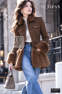 CHANEL Jacket Coat 10A Brown Fantasy Faux Tweed Penelope Cruz Long 34 36 38 | UK
