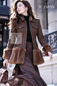 CHANEL Jacket Coat 10A Brown Fantasy Faux Tweed Penelope Cruz Long 34 36 38 | UK