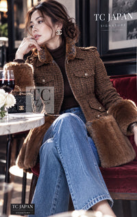 CHANEL Jacket Coat 10A Brown Fantasy Faux Tweed Penelope Cruz Long 34 36 38 | UK