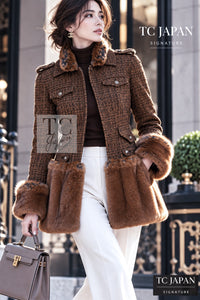 CHANEL Jacket Coat 10A Brown Fantasy Faux Tweed Penelope Cruz Long 34 36 38 | UK