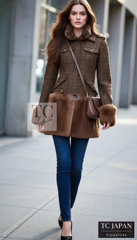 CHANEL Jacket Coat 10A Brown Fantasy Faux Tweed Penelope Cruz Long 34 36 38 | UK