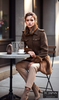 CHANEL Jacket Coat 10A Brown Fantasy Faux Tweed Penelope Cruz Long 34 36 38 | UK