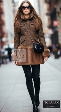 CHANEL Jacket Coat 10A Brown Fantasy Faux Tweed Penelope Cruz Long 34 36 38 | UK