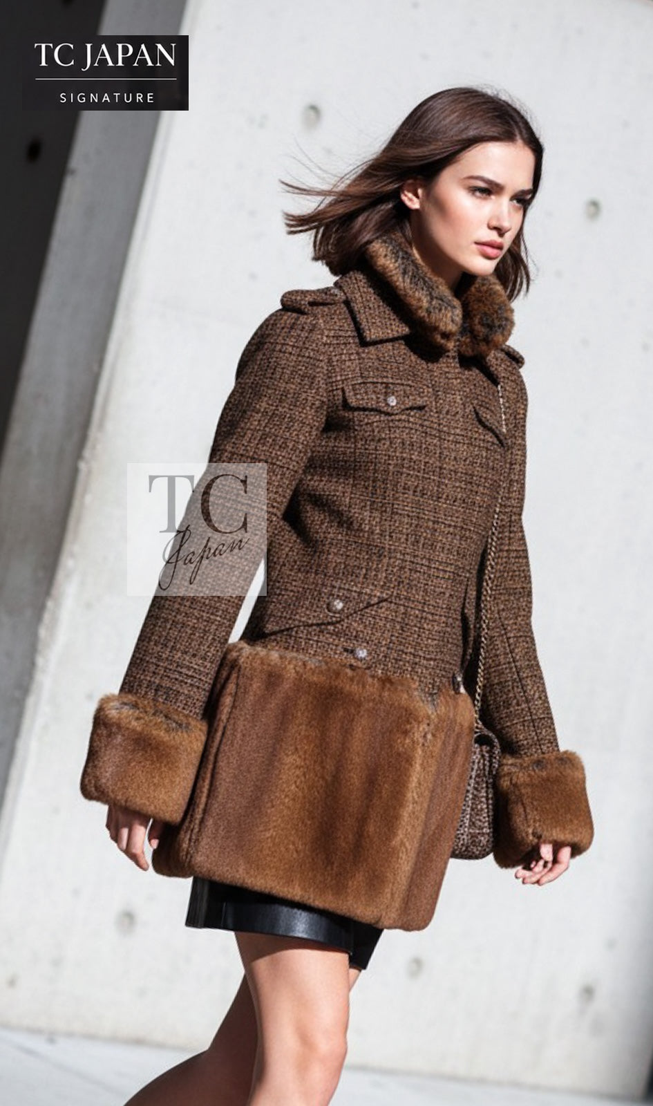CHANEL Jacket Coat 10A Brown Fantasy Faux Tweed Penelope Cruz Long 34 36 38 | UK