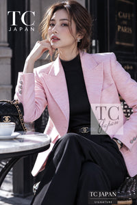 CHANEL Jacket 17C Cuba Runway Pink Silk Canvas Logo Button 36 | TW