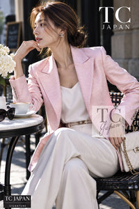 CHANEL Jacket 17C Cuba Runway Pink Silk Canvas Logo Button 36 | TW