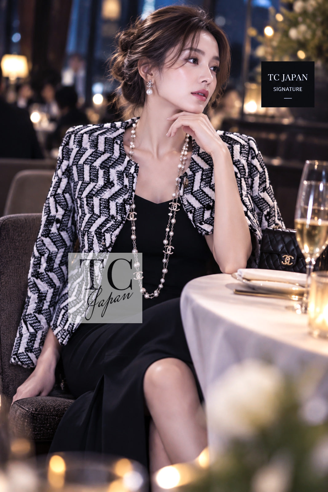 CHANEL Jacket 16S White Black Chevron Pattern 34 36 | UK