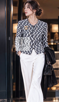 CHANEL Jacket 16S White Black Chevron Pattern 34 36 | UK