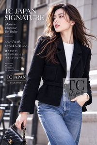 シャネル ジャケット CHANEL ブラック ベルト ウール ツイード ジャケット 36