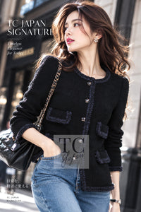 CHANEL 13A black navy trim tweed silk wool women's jacket m1