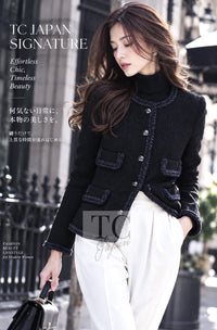 CHANEL 13A black navy trim tweed silk wool women's jacket m3