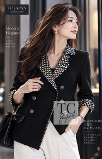 CHANEL Jacket 10PF Black Silk Wool Sequin Embellished Trim Tweed Double 38 | UK