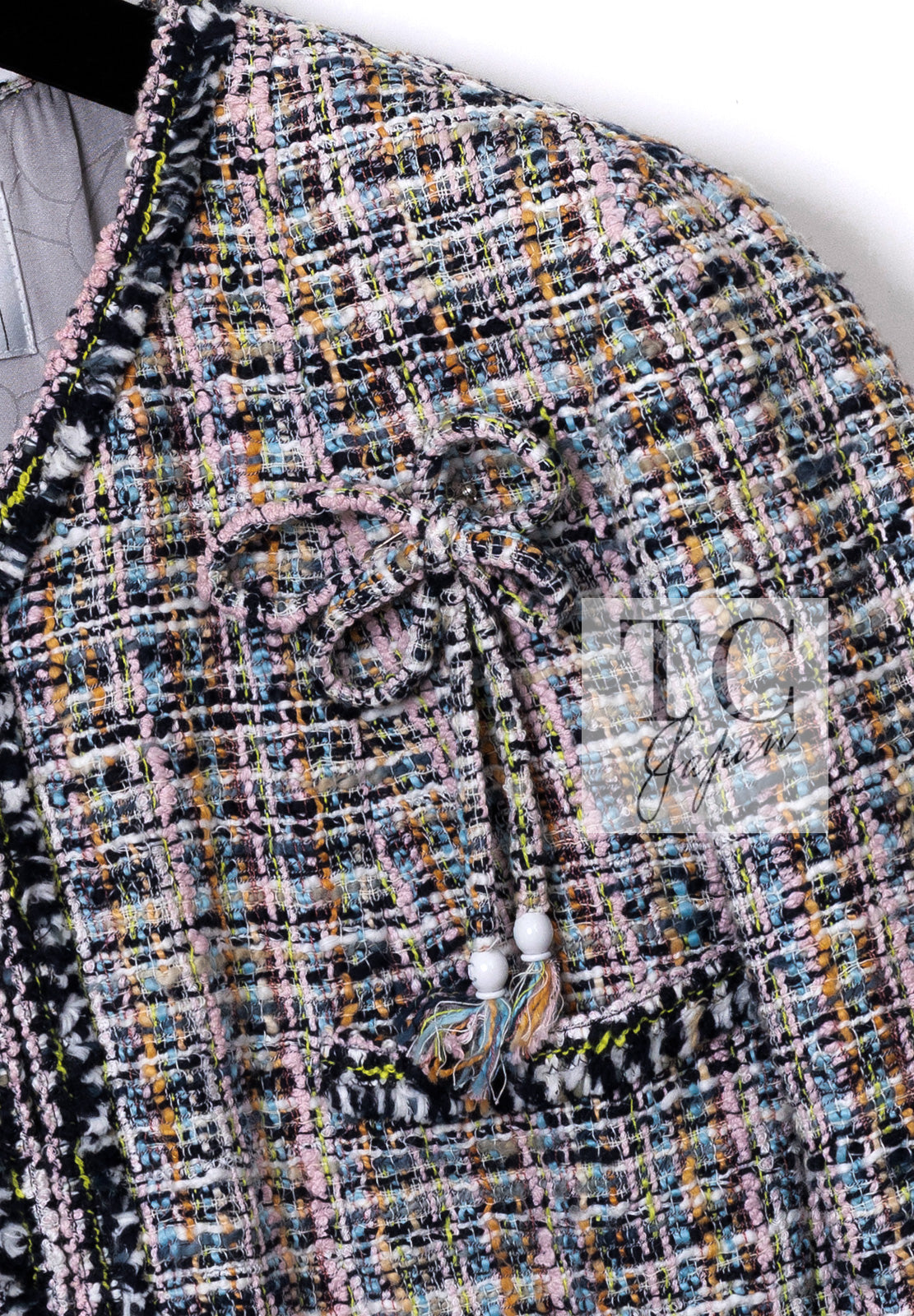 CHANEL 04S Blue Pink Black Multi Color Tweed Zip-Up Blouson Jumper Setup Skirt 42 | US