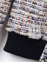 CHANEL 04S Blue Pink Black Multi Color Tweed Zip-Up Blouson Jumper Setup Skirt 42 | US