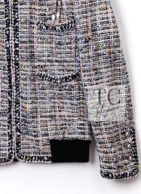 CHANEL 04S Blue Pink Black Multi Color Tweed Zip-Up Blouson Jumper Setup Skirt 42 | US