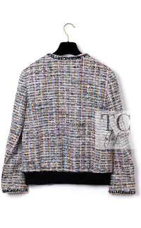 CHANEL 04S Blue Pink Black Multi Color Tweed Zip-Up Blouson Jumper Setup Skirt 42 | US