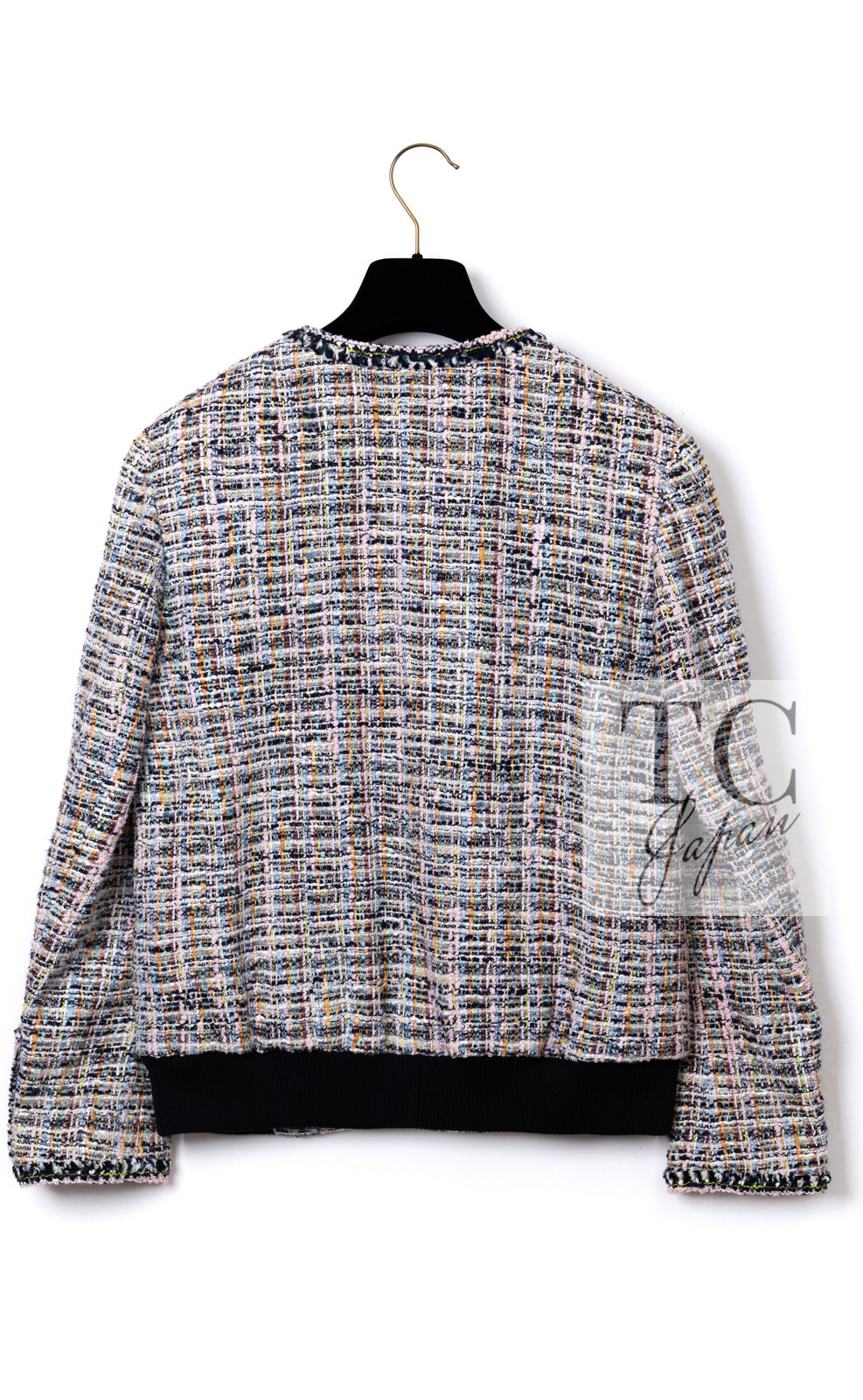 CHANEL 04S Blue Pink Black Multi Color Tweed Zip-Up Blouson Jumper Setup Skirt 42 | US