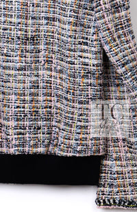 CHANEL 04S Blue Pink Black Multi Color Tweed Zip-Up Blouson Jumper Setup Skirt 42 | US
