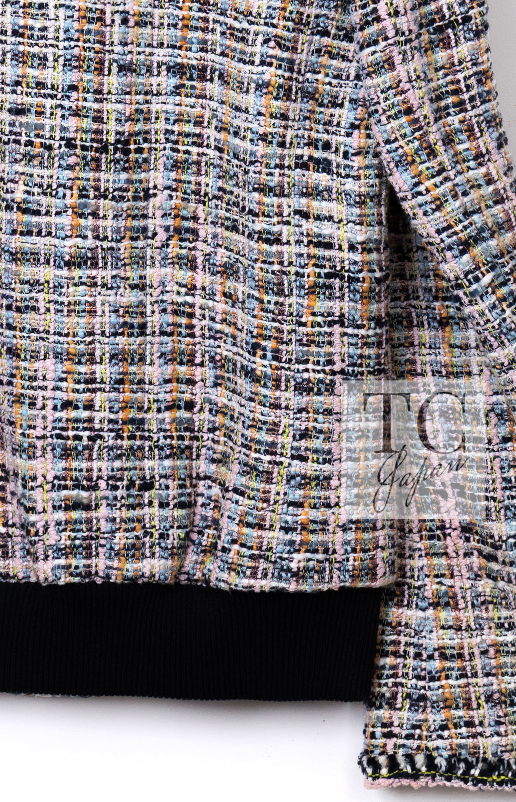 CHANEL 04S Blue Pink Black Multi Color Tweed Zip-Up Blouson Jumper Setup Skirt 42 | US