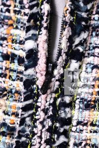 CHANEL 04S Blue Pink Black Multi Color Tweed Zip-Up Blouson Jumper Setup Skirt 42 | US