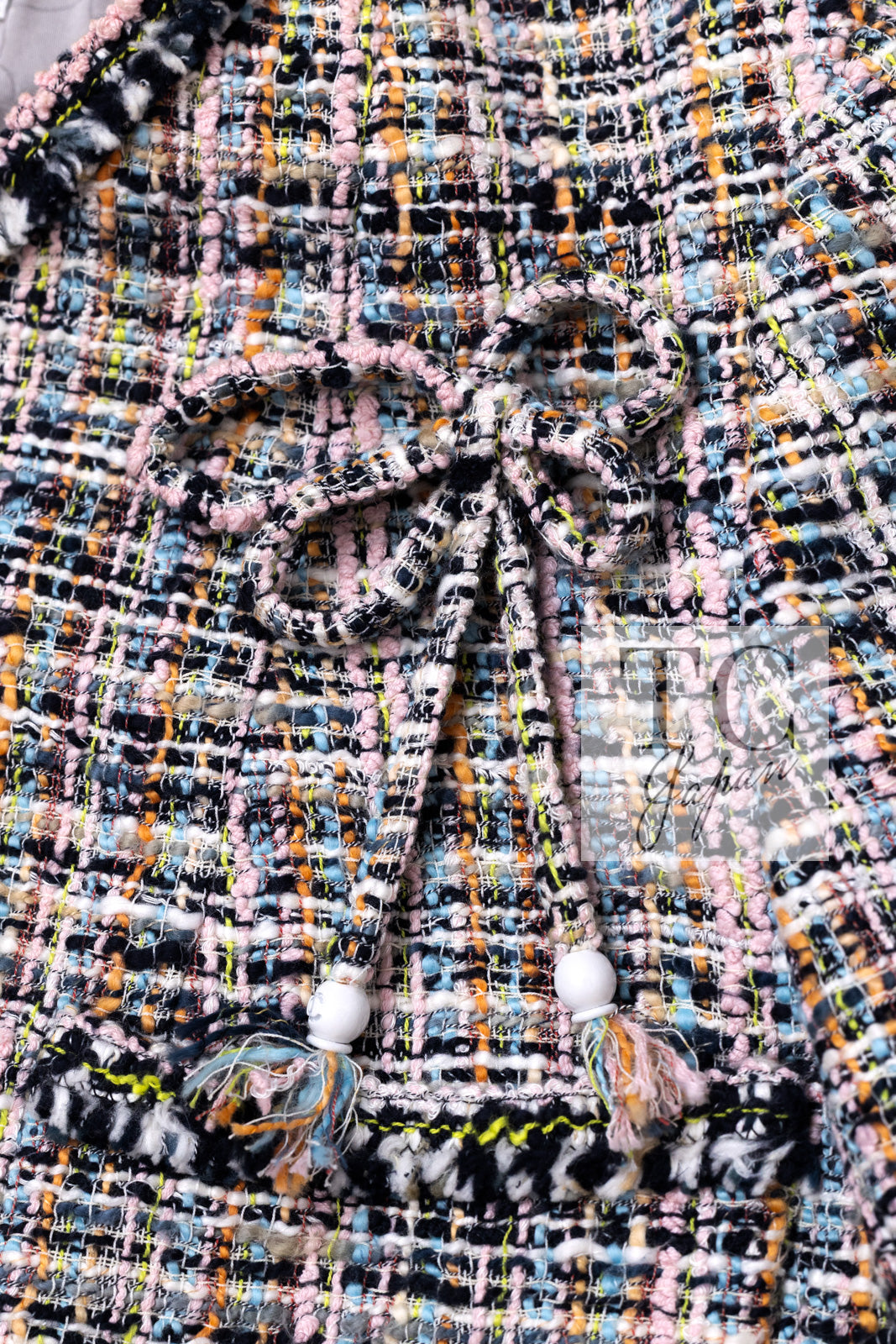 CHANEL 04S Blue Pink Black Multi Color Tweed Zip-Up Blouson Jumper Setup Skirt 42 | US