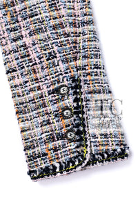 CHANEL 04S Blue Pink Black Multi Color Tweed Zip-Up Blouson Jumper Setup Skirt 42 | US