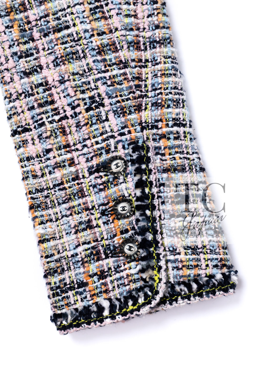 CHANEL 04S Blue Pink Black Multi Color Tweed Zip-Up Blouson Jumper Setup Skirt 42 | US