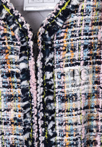 CHANEL 04S Blue Pink Black Multi Color Tweed Zip-Up Blouson Jumper Setup Skirt 42 | US