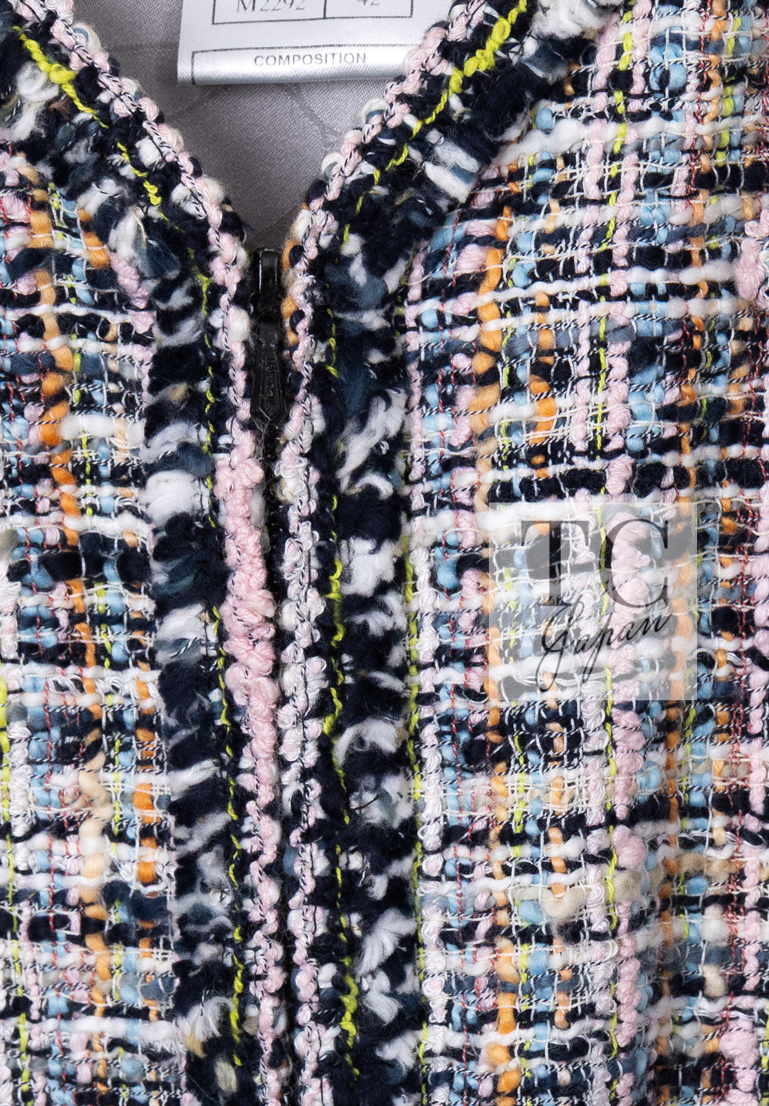 CHANEL 04S Blue Pink Black Multi Color Tweed Zip-Up Blouson Jumper Setup Skirt 42 | US
